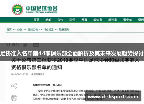 足协准入名单前44家俱乐部全面解析及其未来发展趋势探讨